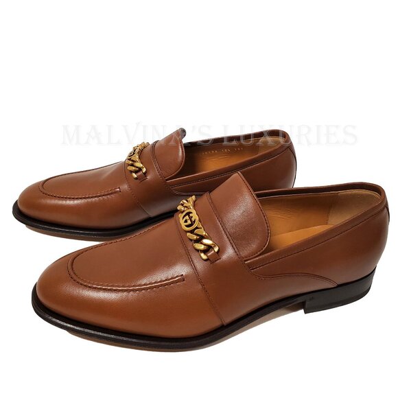 GUCCI SHOES MENS INTERLOCKING G LOGO CHAIN LEATHER LOAFERS sz 10.5 11 US - Picture 5 of 15